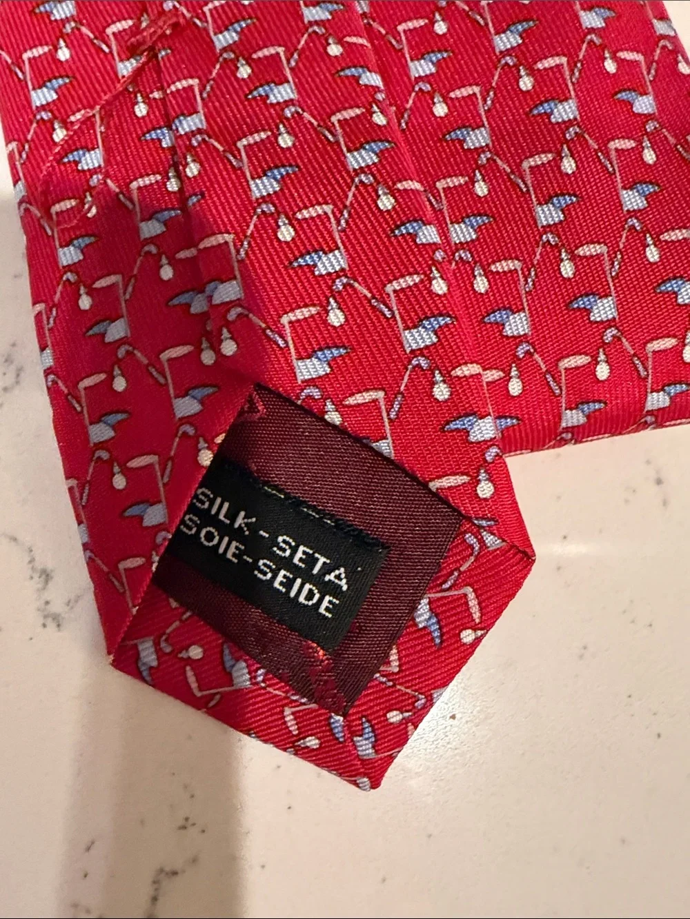 Salvador Ferragamo Men's Red Golf Micro-Pattern Silk Tie